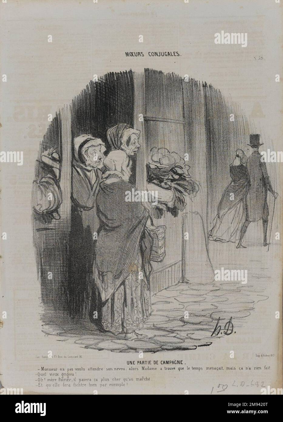 Une Partie de Campagne Honoré Daumier (Französisch, 1808-1879). , 2. Oktober 1842. Lithograf auf Zeitungsdruckpapier, 13 3/4 x 9 5/8 Zoll (34,9 x 24,5 cm). European Art 2. Oktober 1842 Stockfoto