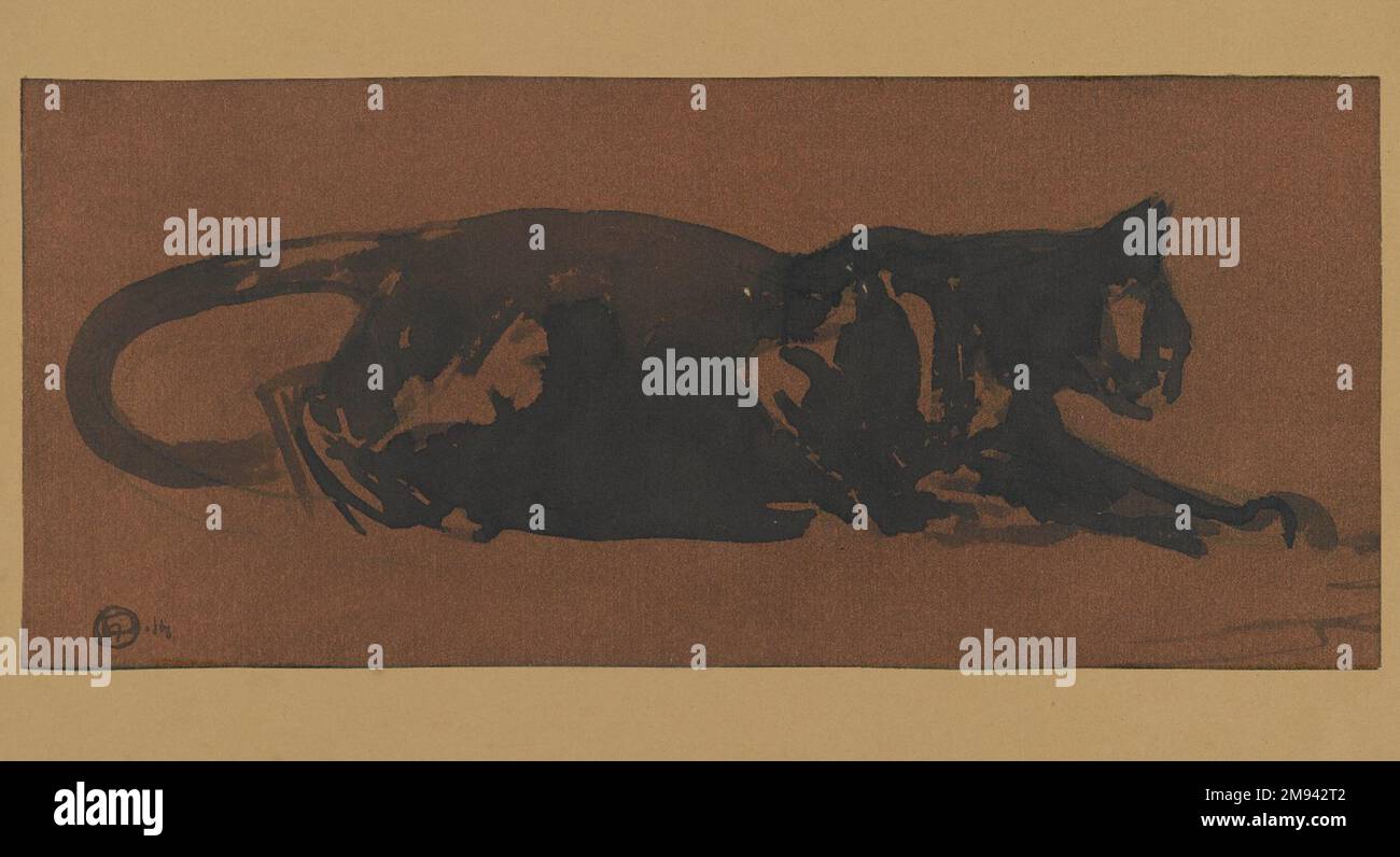 Chat Noir Henri Deluermoz (Französisch, 1876-1943). Chat Noir. Aquarell, 6 1/2 x 15 Zoll (16,5 x 38,1 cm). Europäische Kunst Stockfoto