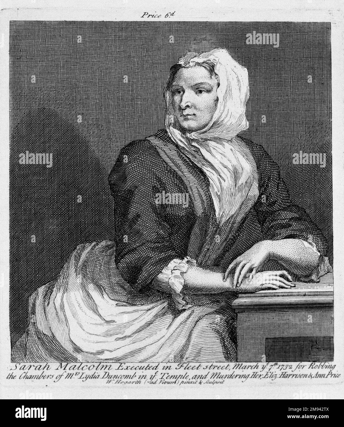 Sarah Malcolm William Hogarth (Britisch, 1697-1764). , 1732. Stahlgravierung auf liegendem Papier, 7 11/16 x 7 1/16 Zoll (19,5 x 17,9 cm). Europäische Art. 1732 Stockfoto