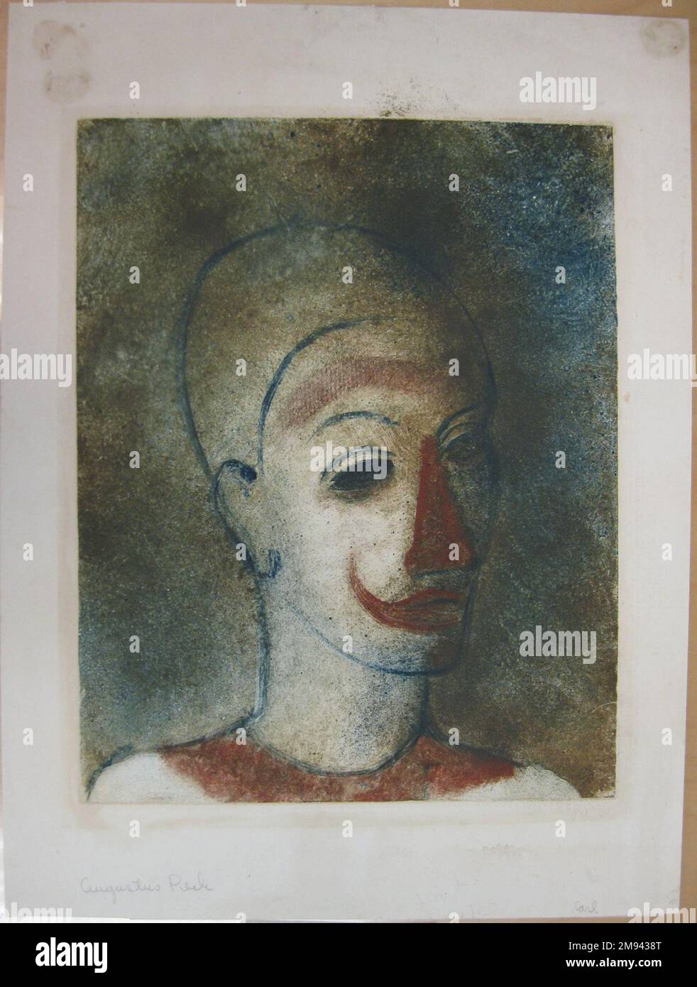 Chef eines Clowns (Clown mit roter Nase) Augustus Peck (Amerikaner, 1906-1975). , 1938. Monotyp in Farbe auf weißem gewebtem Papier, Blatt: 20 1/4 x 15 1/16 Zoll (51,4 x 38,3 cm). Amerikanische Kunst 1938 Stockfoto