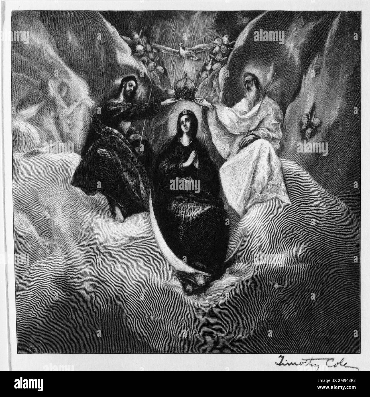 Krönung der Jungfrau, nach El Greco Timothy Cole (amerikanisch, 1852-1931). Krönung der Jungfrau, nach El Greco, n.d. Holzgravierung American Art n.d. Stockfoto