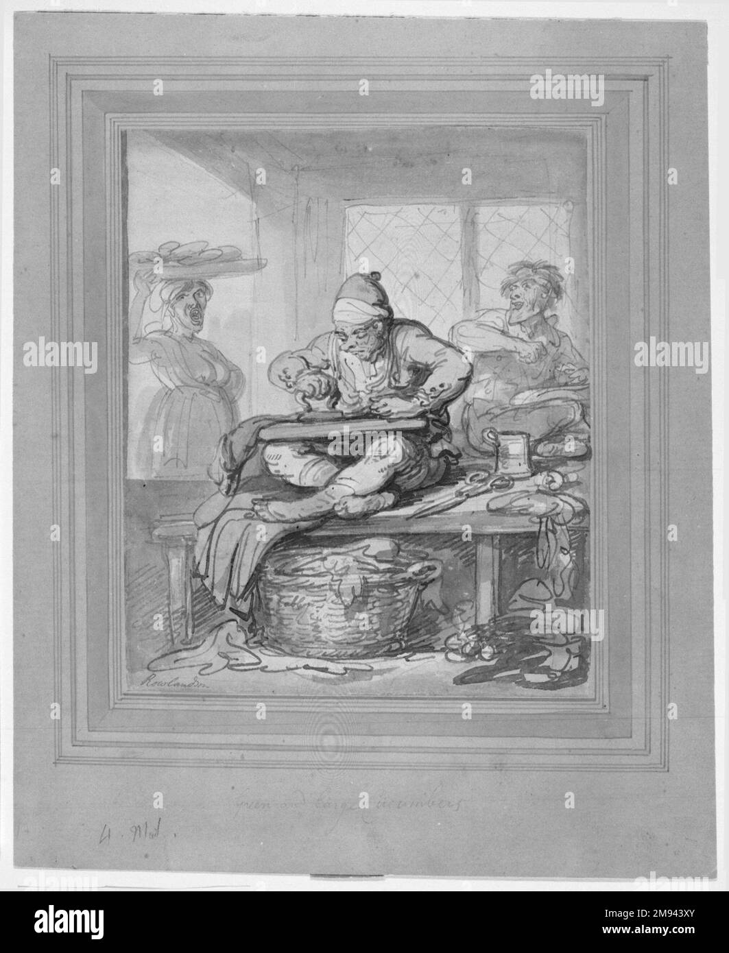 Unbenannt (Schneiderladen) Thomas Rowlandson (Britisch, 1756-1827). , 1790er. Stift und Tinte mit wässriger Waschfarbe auf gewebtem Papier, 9 1/4 x 8 Zoll (23,5 x 20,3 cm). Europäische Art. 1790er Stockfoto