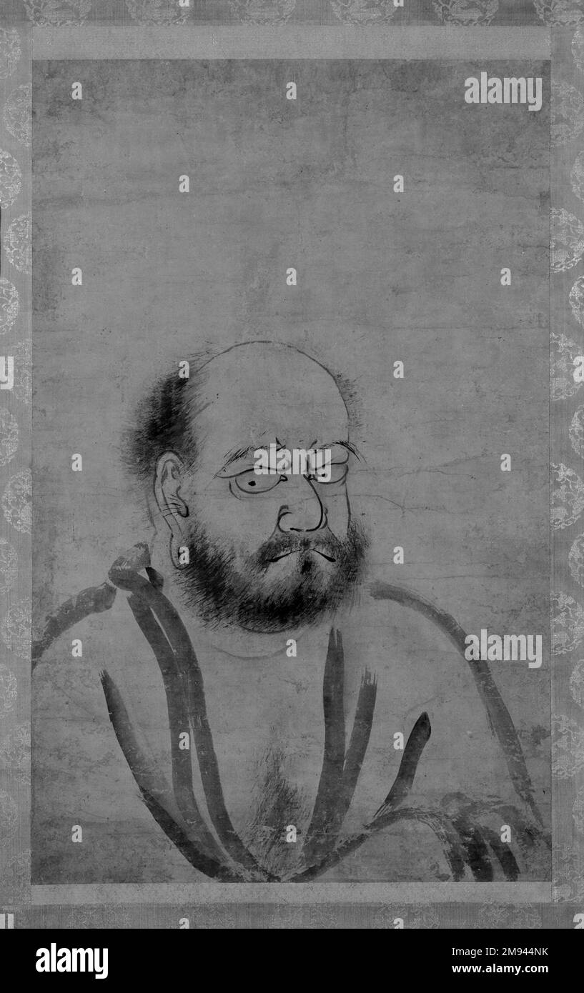 Daruma, 16. Jahrhundert. Hängescroll, Tinte auf Papier, Gesamt: 65 x 23 1/2 Zoll (165,1 x 59,7 cm). Asiatische Kunst im 16. Jahrhundert Stockfoto