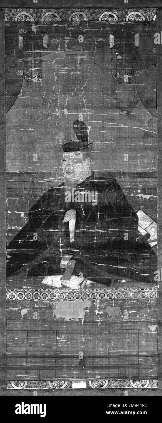 Tenjin, 15. Jahrhundert. Hängescroll, Tinte und Farbe auf Seide, Bild: 33 x 14 cm (83,8 x 35,6 cm). Asiatische Kunst im 15. Jahrhundert Stockfoto