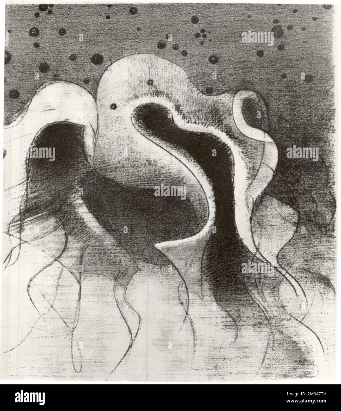 Les Betes de la Mer Ronde Comme des Outres, Plate XXII von Tentation de Saint-Antoine, Troisieme Series Odilon Redon (Französisch, 1840-1916). Les Betes de la Mer Ronde Comme des Outres, Platte XXII von Tentation de Saint-Antoine, Troisieme-Serie, 1896. Lithograf auf colle-Papier, 8 9/16 x 7 1/2 Zoll (21,7 x 19 cm). Europäische Art. 1896 Stockfoto