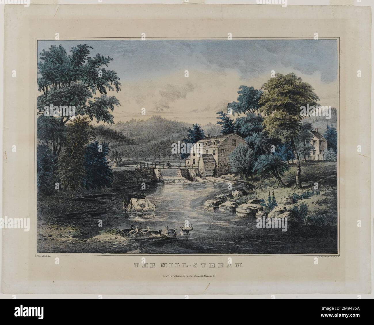 The Mill-Stream Nathaniel Currier (Amerikanisch, 1813-1888). , N. d. Handfarbige Lithographie auf gewebtem Papier, 11 x 15 1/4in. (27,9 x 38,7cm). American Art n.d. Stockfoto