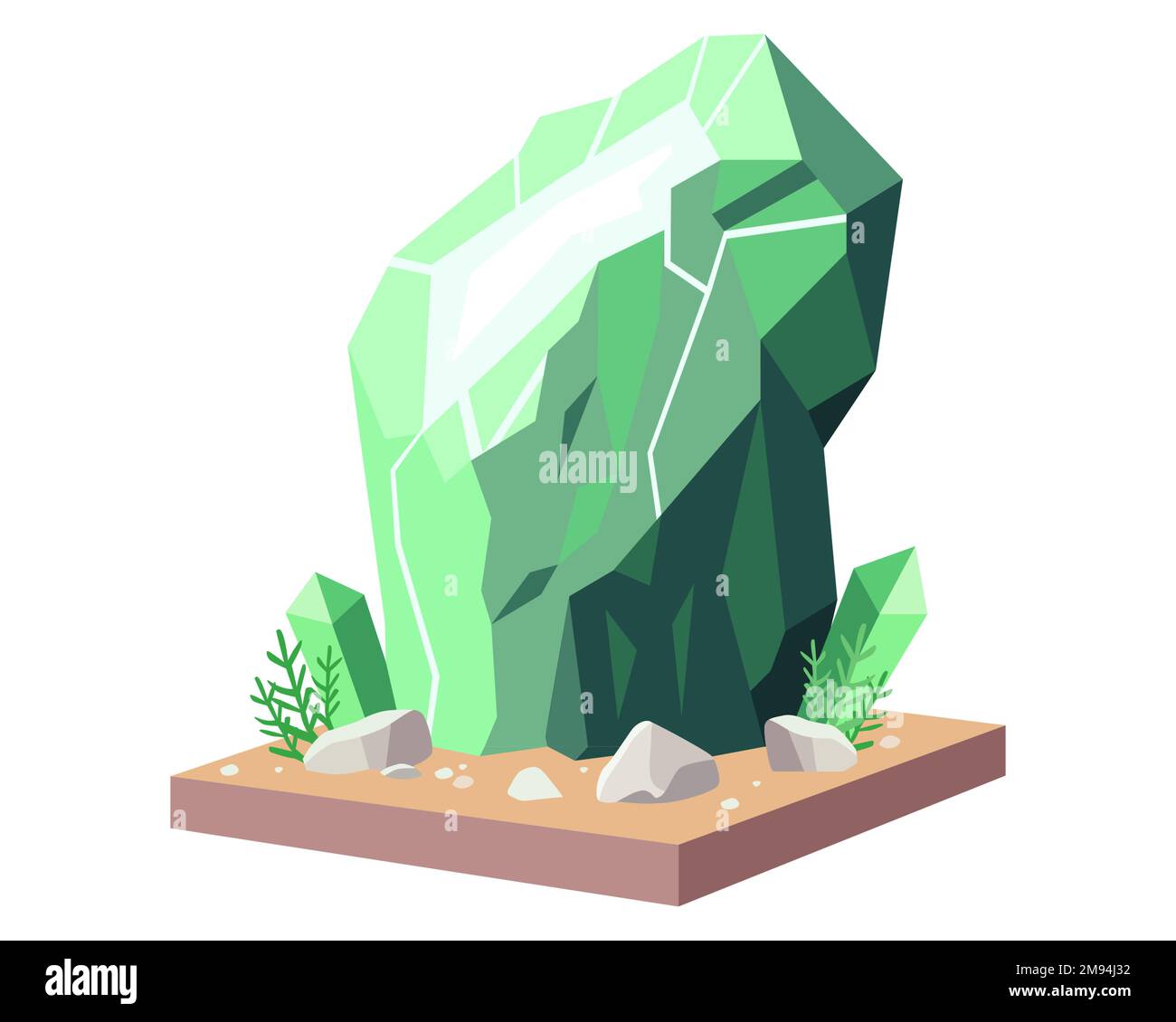 Großes grünes Mineral in der Natur. Ein wertvolles Juwel. Abbildung eines flachen Vektors. Stock Vektor