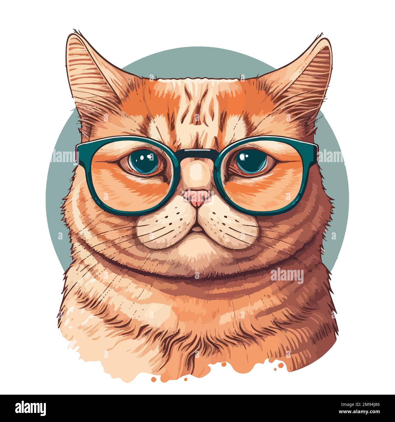 Kleine, schlaue Katze mit Brille. Abbildung eines flachen Vektors. Stock Vektor