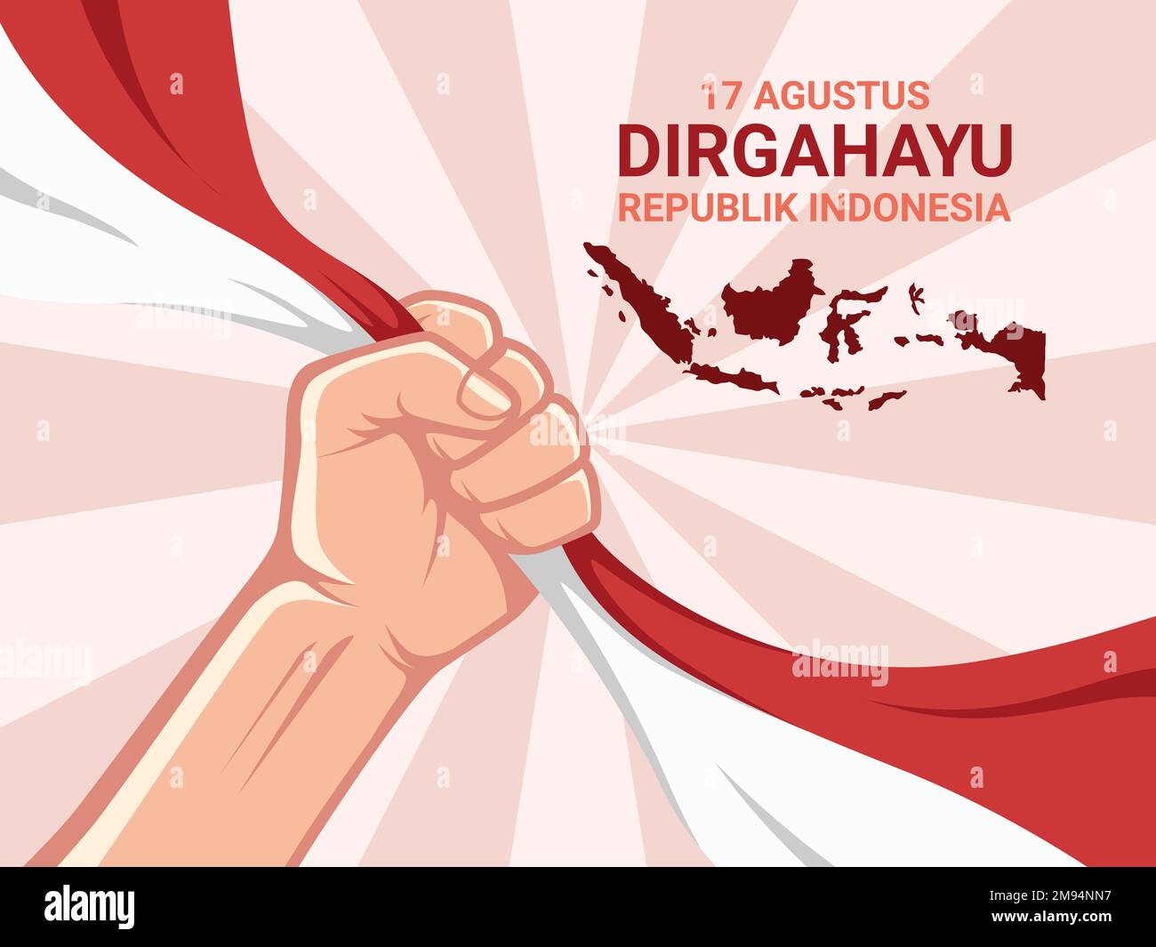 Poster Illustration des Indonesischen Unabhängigkeitstages Hintergrund mit Hand halten einer Flagge - Vektordesign-Konzept Stock Vektor
