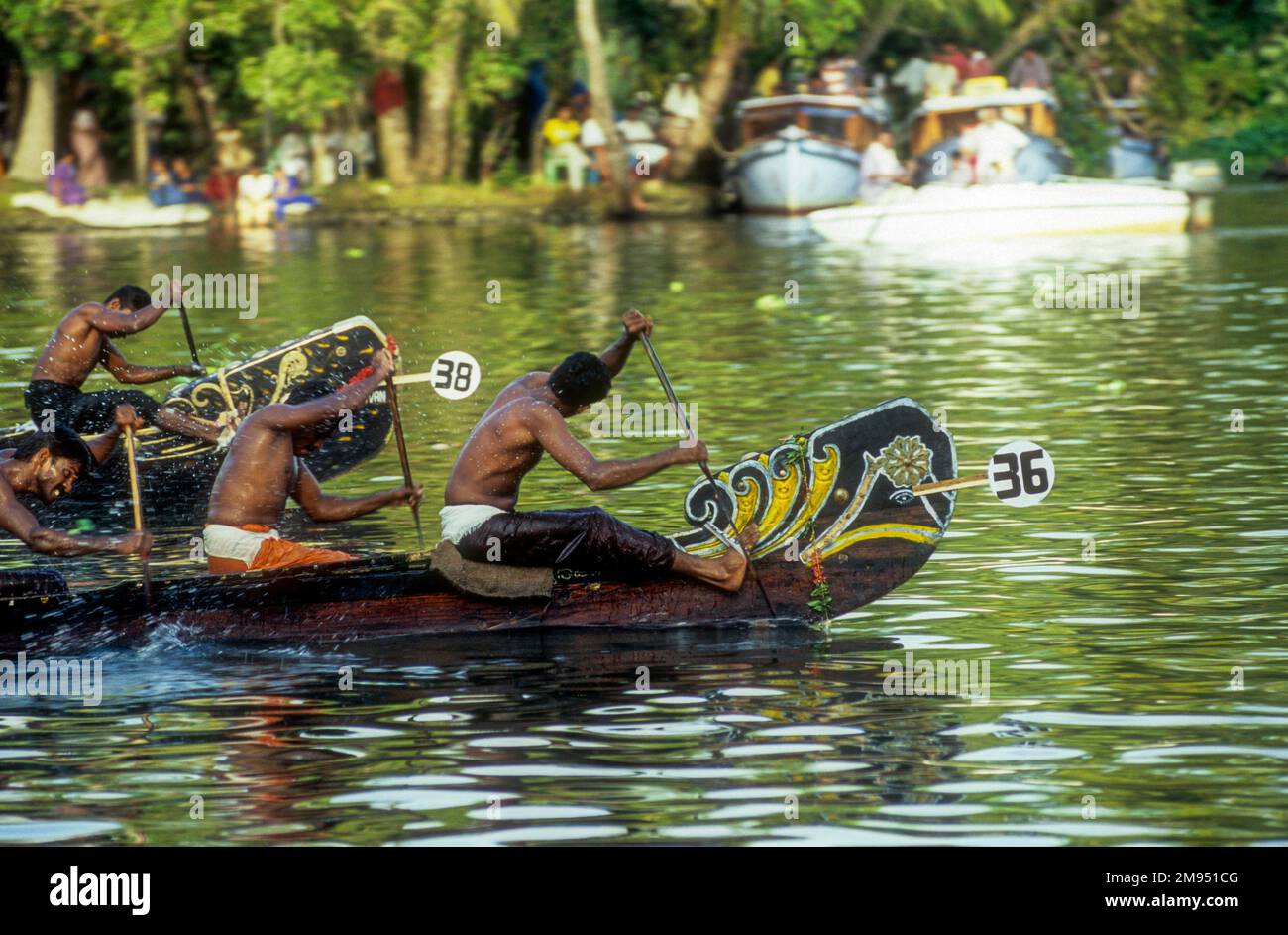 Panning, Snake Boat Chundan Vallam Racing in Payippad bei Haripad, Kerala, Südindien, Indien, Asien Stockfoto