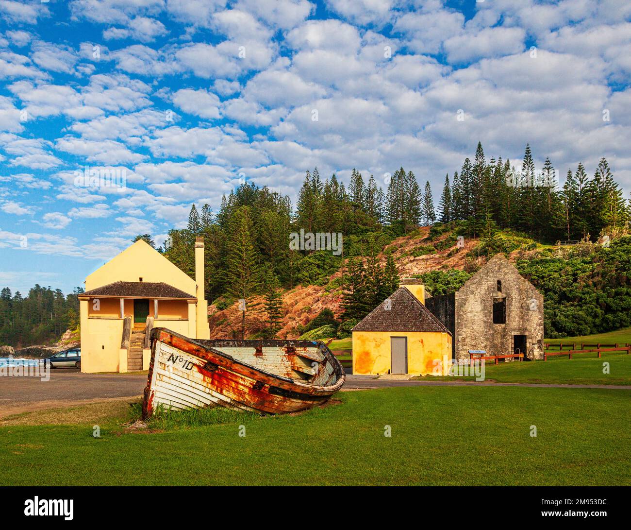 Auf Norfolk Island gibt es zahlreiche historische Gebäude in Kingston. Ein Weltkulturerbe. Stockfoto