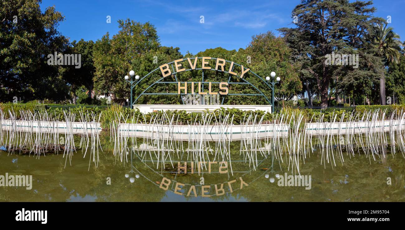 Beverly Hills zeichnet Panoramafahrt in Los Angeles, USA, aus Stockfoto