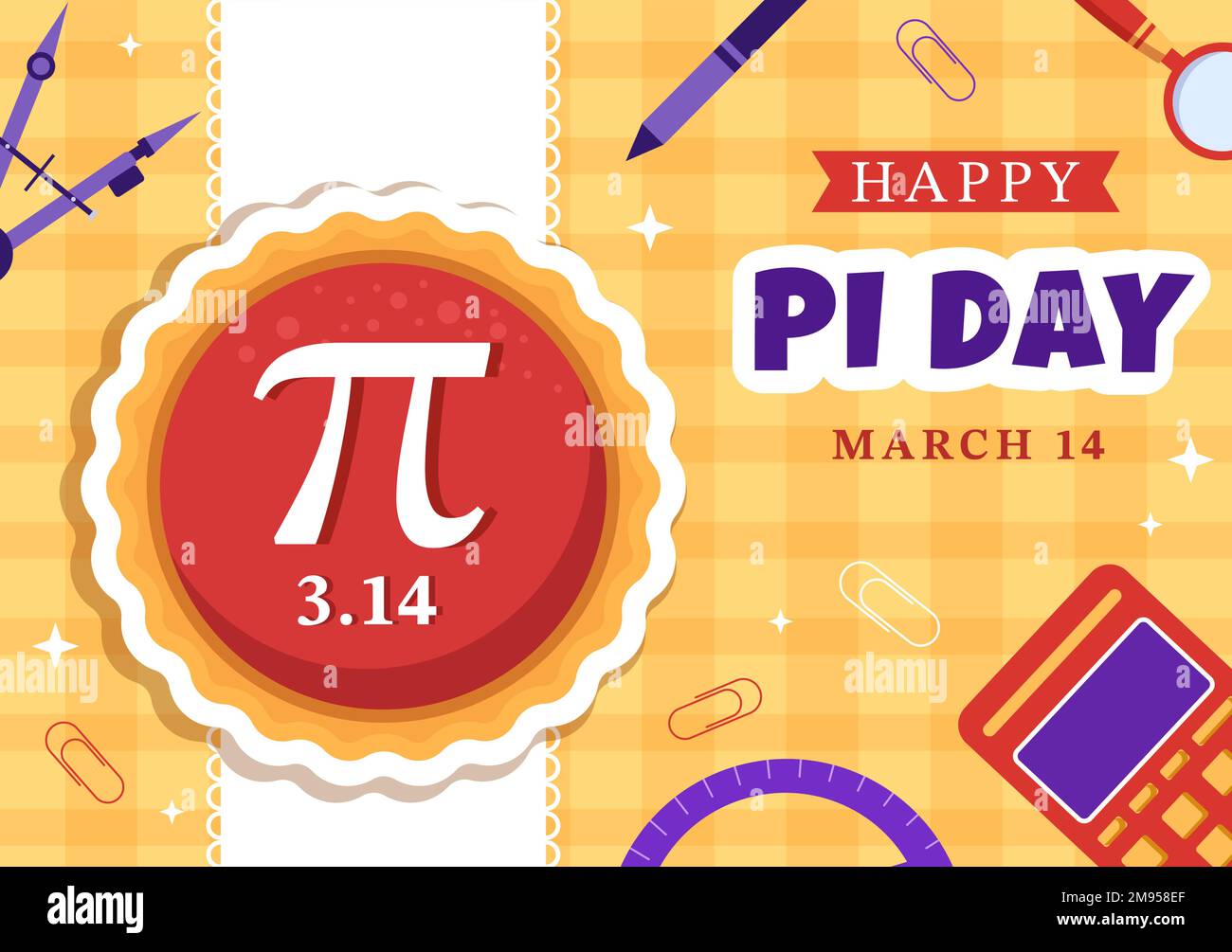 Illustration zum Welt-Pi-Tag mit mathematischen Konstanten, griechischen Buchstaben oder gebackenen Süßkartoffeln für Landing Page in handgezeichneten Cartoon-Symbolvorlagen Stock Vektor