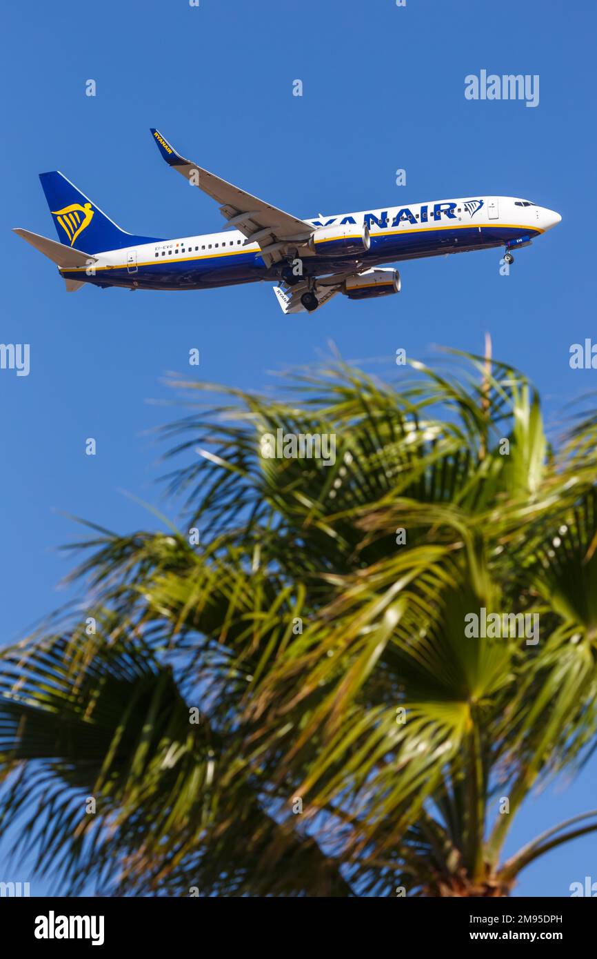 Teneriffa, Spanien - 22. September 2022: Flugzeug Ryanair Boeing 737-800 am Flughafen Teneriffa Süd (TFS) in Spanien. Stockfoto