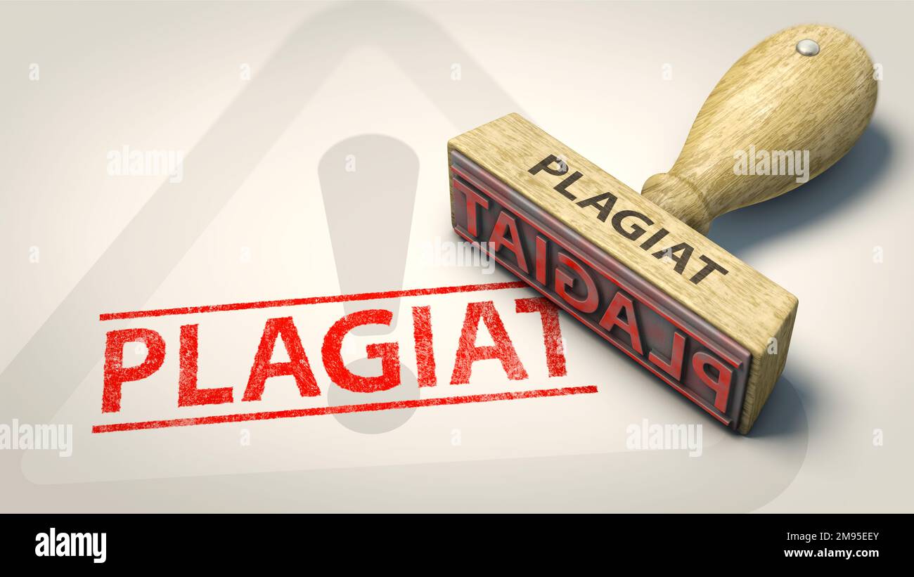 Ein Stempel mit dem deutschen Wort "Plagiat" (Plagiat) Stockfoto