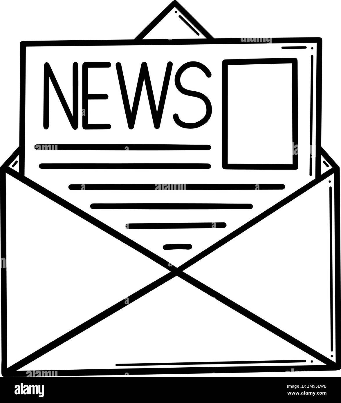 Vektorsymbol für Newsletterzeile. Gliederung-E-Mail. Umschlag mit Buchstabenvektorzeichen, lineares Piktogramm auf weiß isoliert. . Stock Vektor