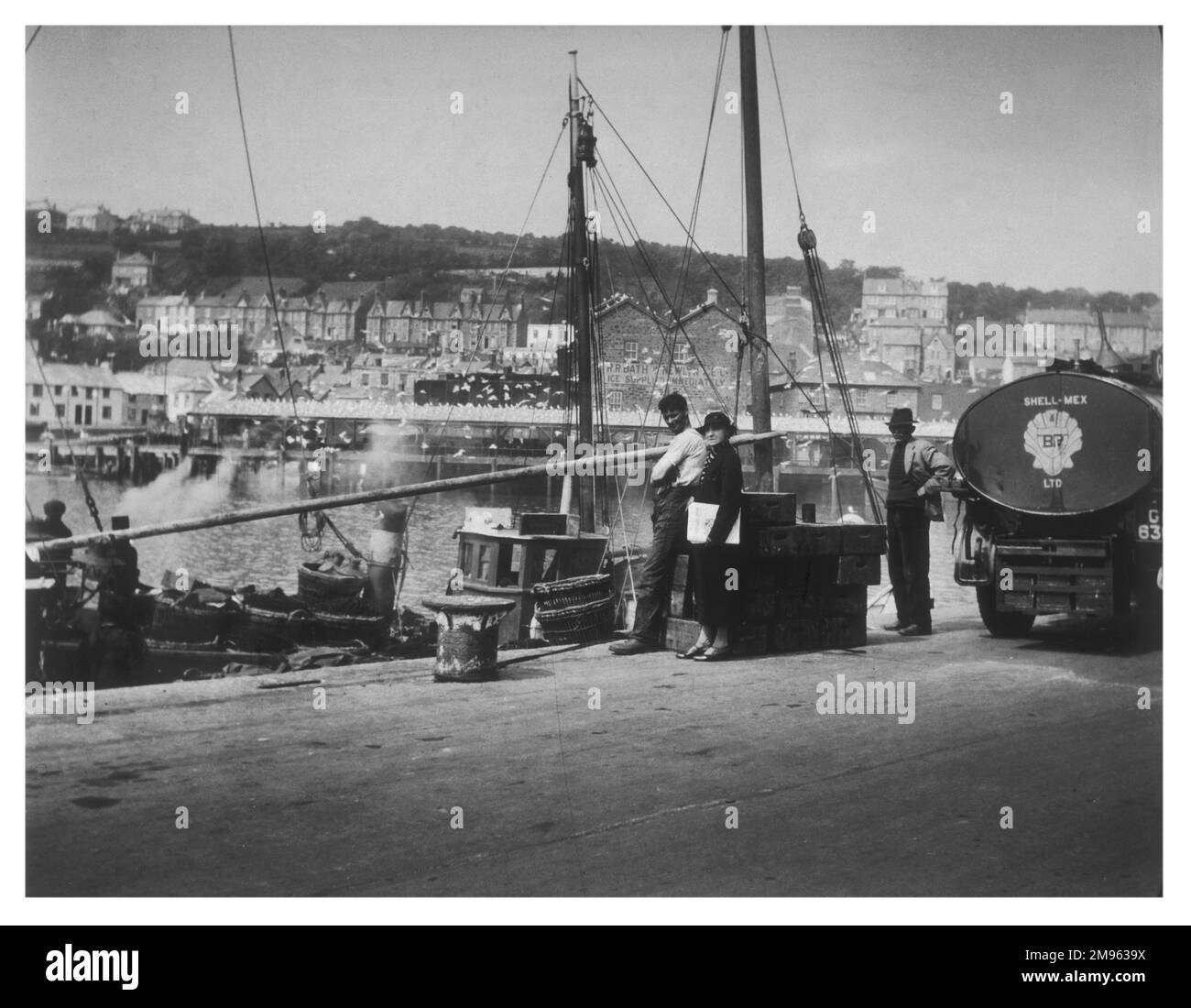 Szene am Hafen in Newlyn, Cornwall. Stockfoto