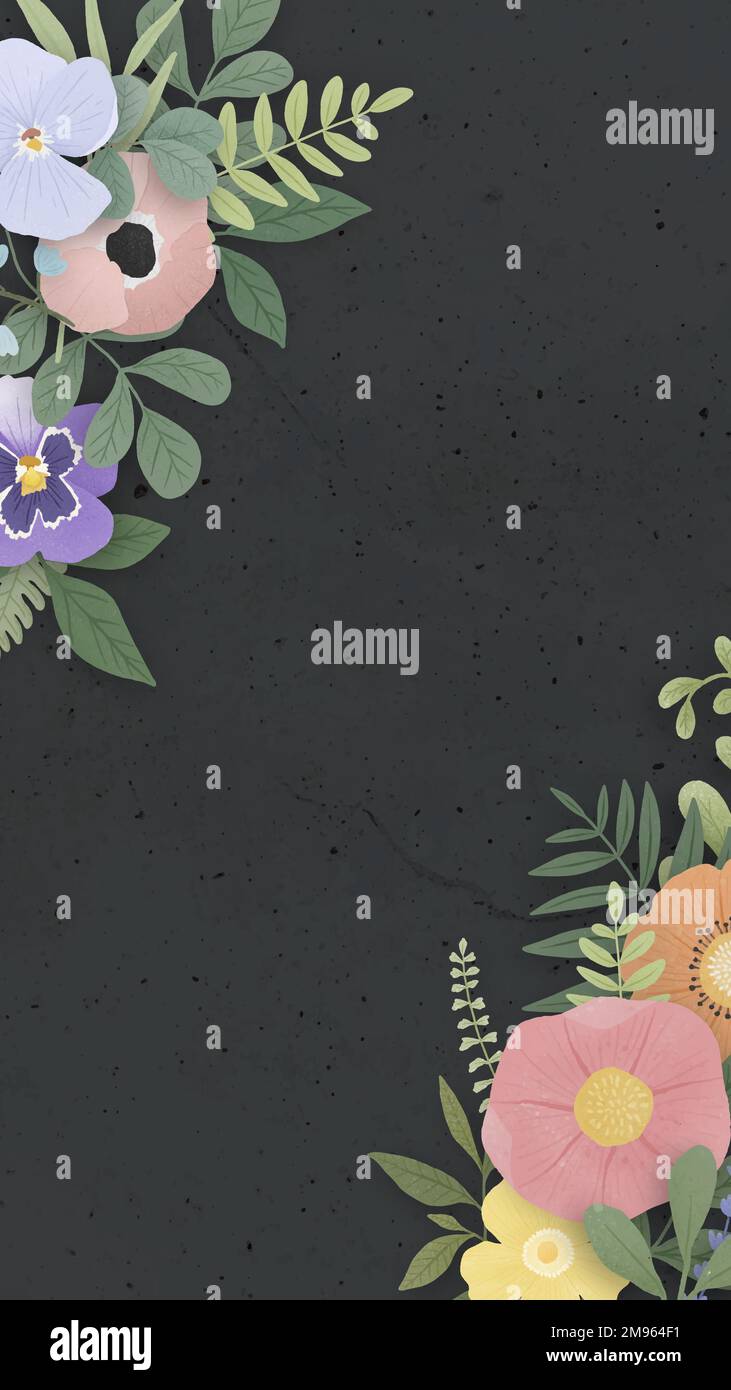 Blumenrand auf einem Vektor mit schwarzem Hintergrund Stock Vektor