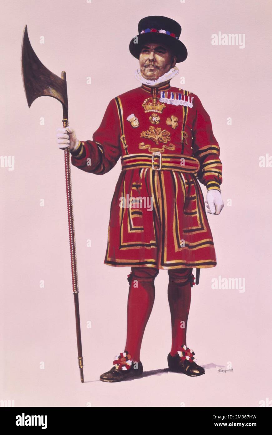 Ein Yeoman Warder vom Tower of London. Malerei von Malcolm Greensmith Stockfoto