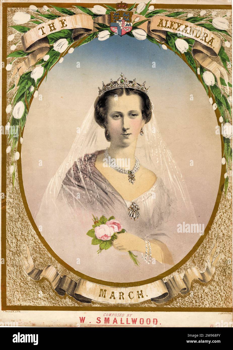 Titelblatt für den Alexandra March von William Smallwood (1831-1897). Prinzessin Alexandra ist in ihrem Brautkostüm abgebildet, was darauf hindeutet, dass der Marsch speziell während ihrer Hochzeit mit dem Prinzen von Wales (später König Edward VII) im Jahr 1863 geschrieben wurde. Stockfoto