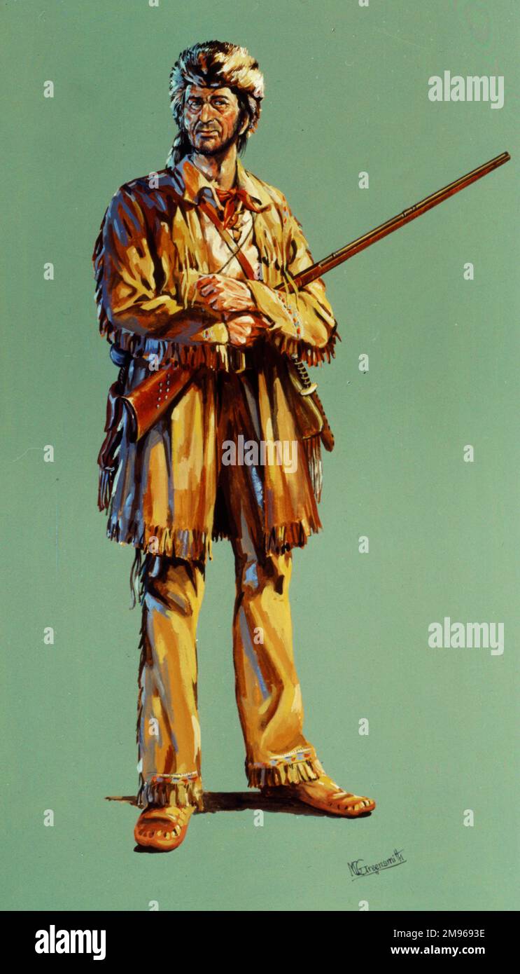 David Crockett (1786 – 1836) - gefeierter amerikanischer Volksheld, Grenzgänger, Soldat und Politiker des 19. Jahrhunderts; in der Populärkultur als Davy Crockett bezeichnet und oft von der Epithette "König der Wilden Grenze" bezeichnet. Er repräsentierte Tennessee im US-Repräsentantenhaus, diente in der texanischen Revolution und starb bei der Schlacht von Alamo. Stockfoto