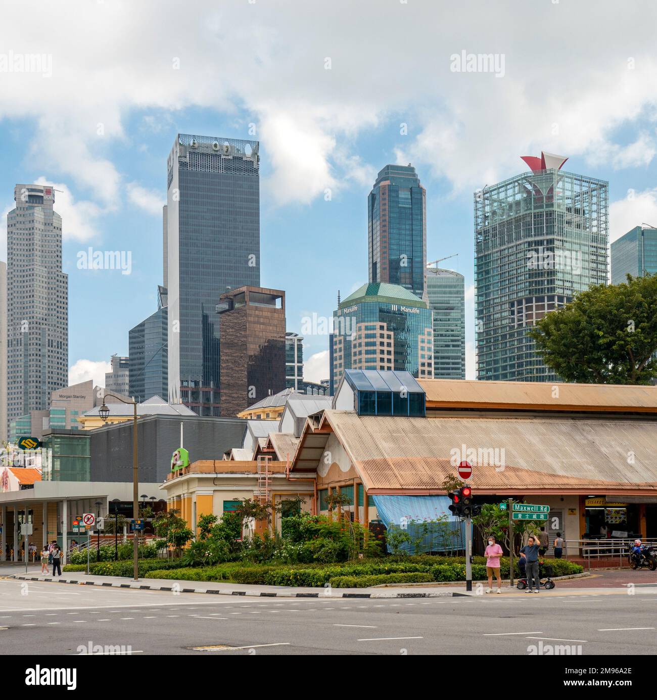 Maxwell Food Centre im Tanjong Pagar CBD von Singapur Stockfoto