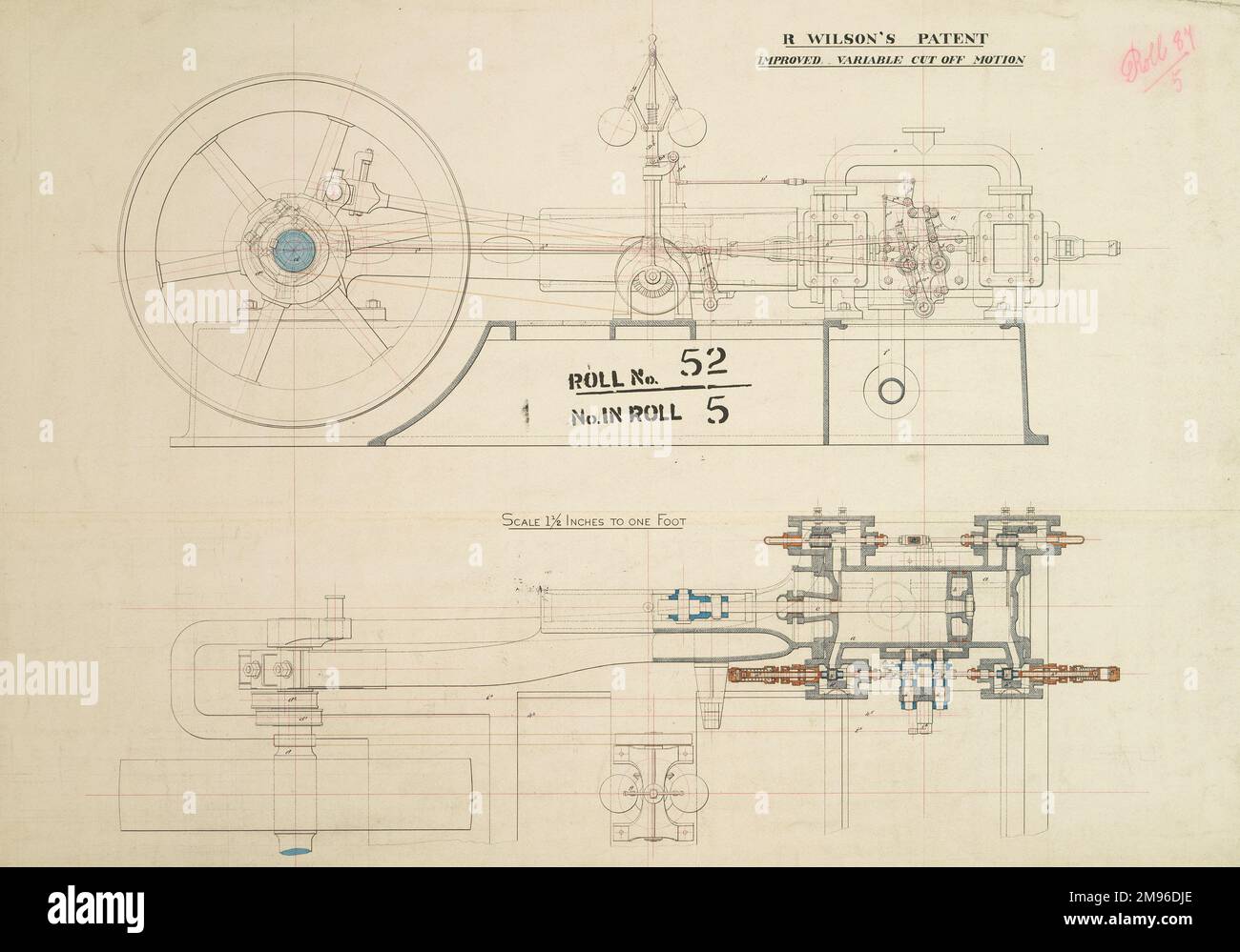 Das Patent von R Wilson verbesserte die variable Abschaltbewegung, die volle Seitenhöhe und den horizontalen Abschnitt Stockfoto