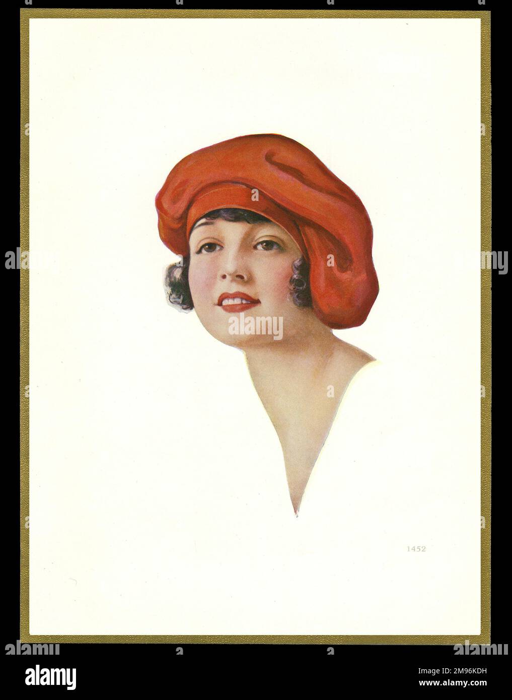 Schokoladenschachtel mit einer Dame in einem künstlerisch aussehenden roten Hut. Stockfoto