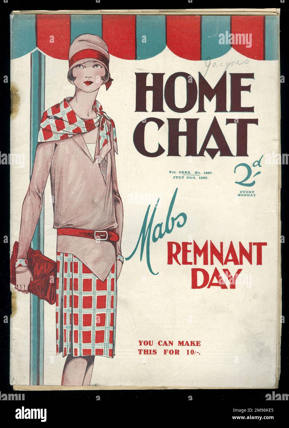 Titelseite des Magazins „Home Chat“, das eine junge Frau in elegantem Outfit zeigt, um den mAbs Remnant Day zu illustrieren (für zehn Schilling). Stockfoto