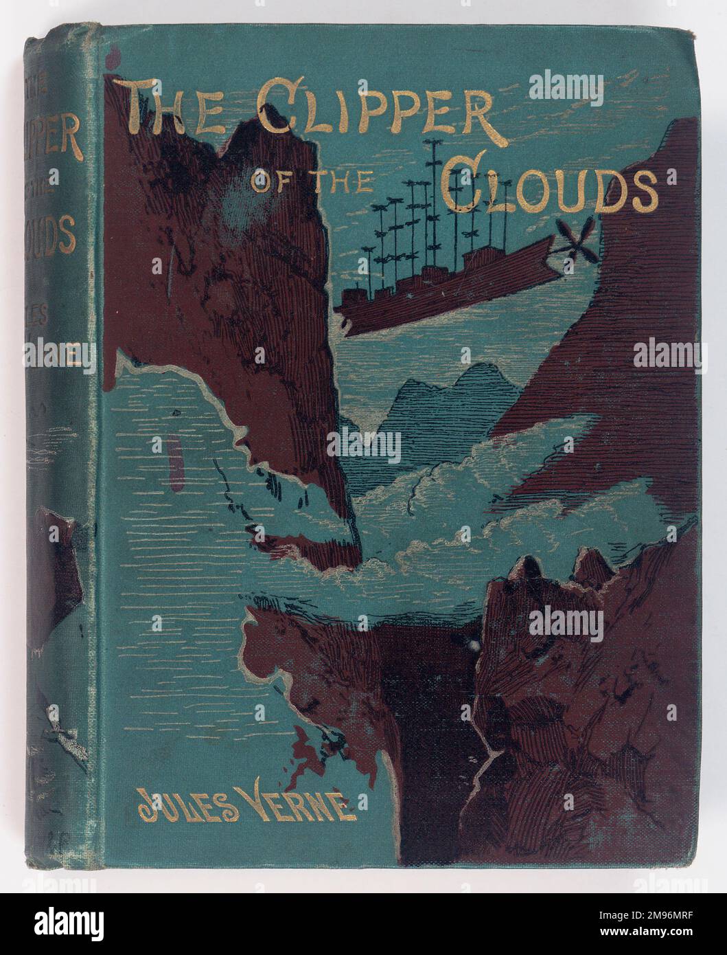 Buchcover-Design, The Clipper of the Clouds, von Jules Verne, London: Sampson, Low, Marston, 1887. Stockfoto