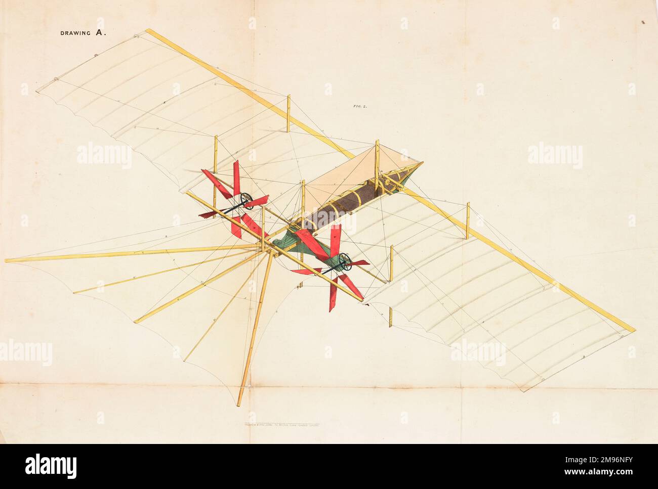 Der Luftdampfwagen -- Ansicht mit bedecktem Stoff. Diese Flugmaschine wurde 1842 von William Samuel Henson (1812-1888) und John Stringfellow (1799-1883) patentiert. Stockfoto
