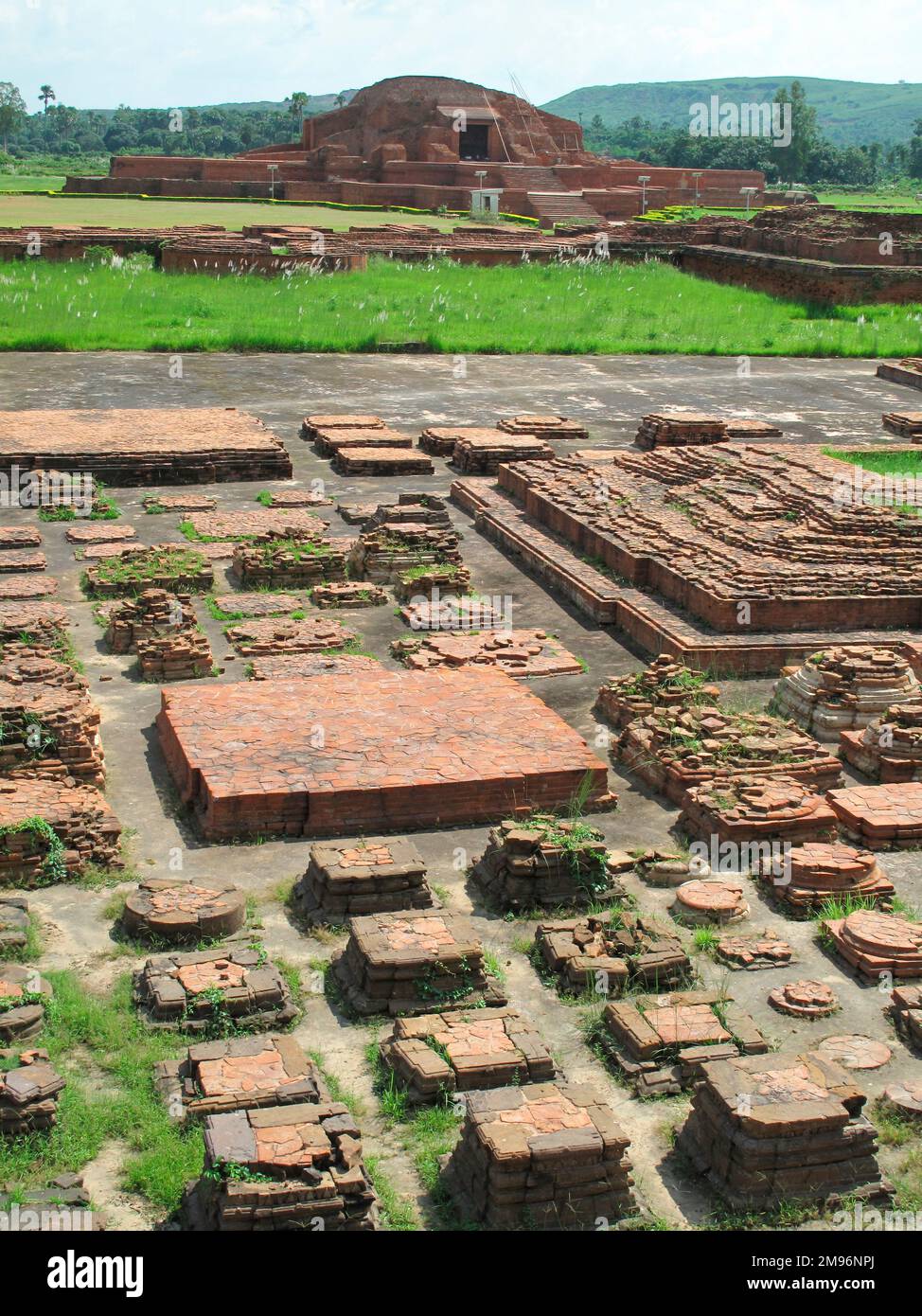 Indien, Bihar, Vikramshila: Ausgegrabene Fundamente der Universitätsgebäude (8. Jahrhundert n. Chr.). Stockfoto