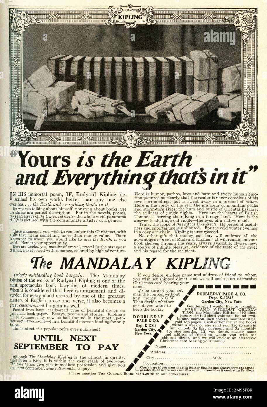 Anzeige für die Mandalay Edition von Rudyard Kipling's Works Stockfoto