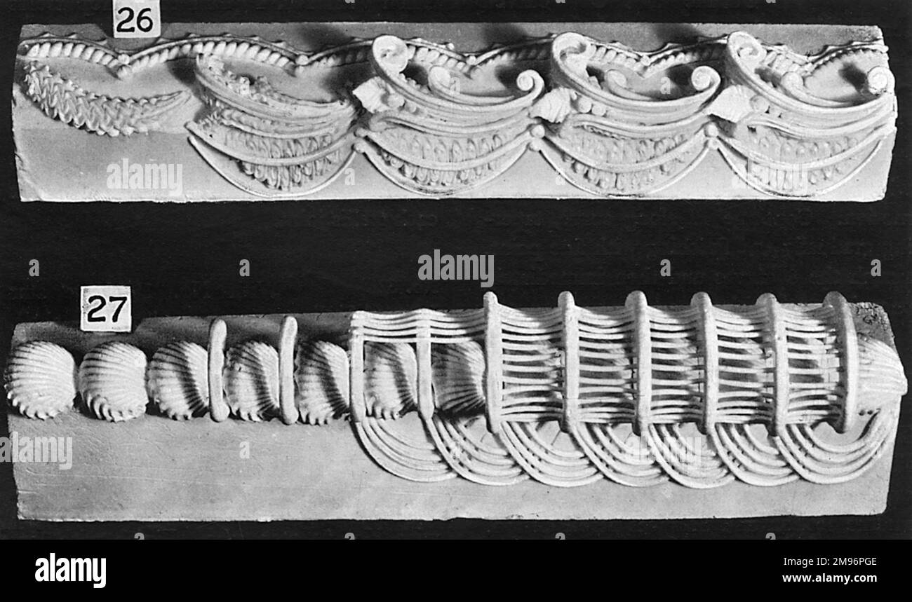 Kuchenrand und seitliche Scrolldesigns. Bildlaufrahmen (eine feine Handelsgrenze). (27) Ringrand mit Trellis. Stockfoto