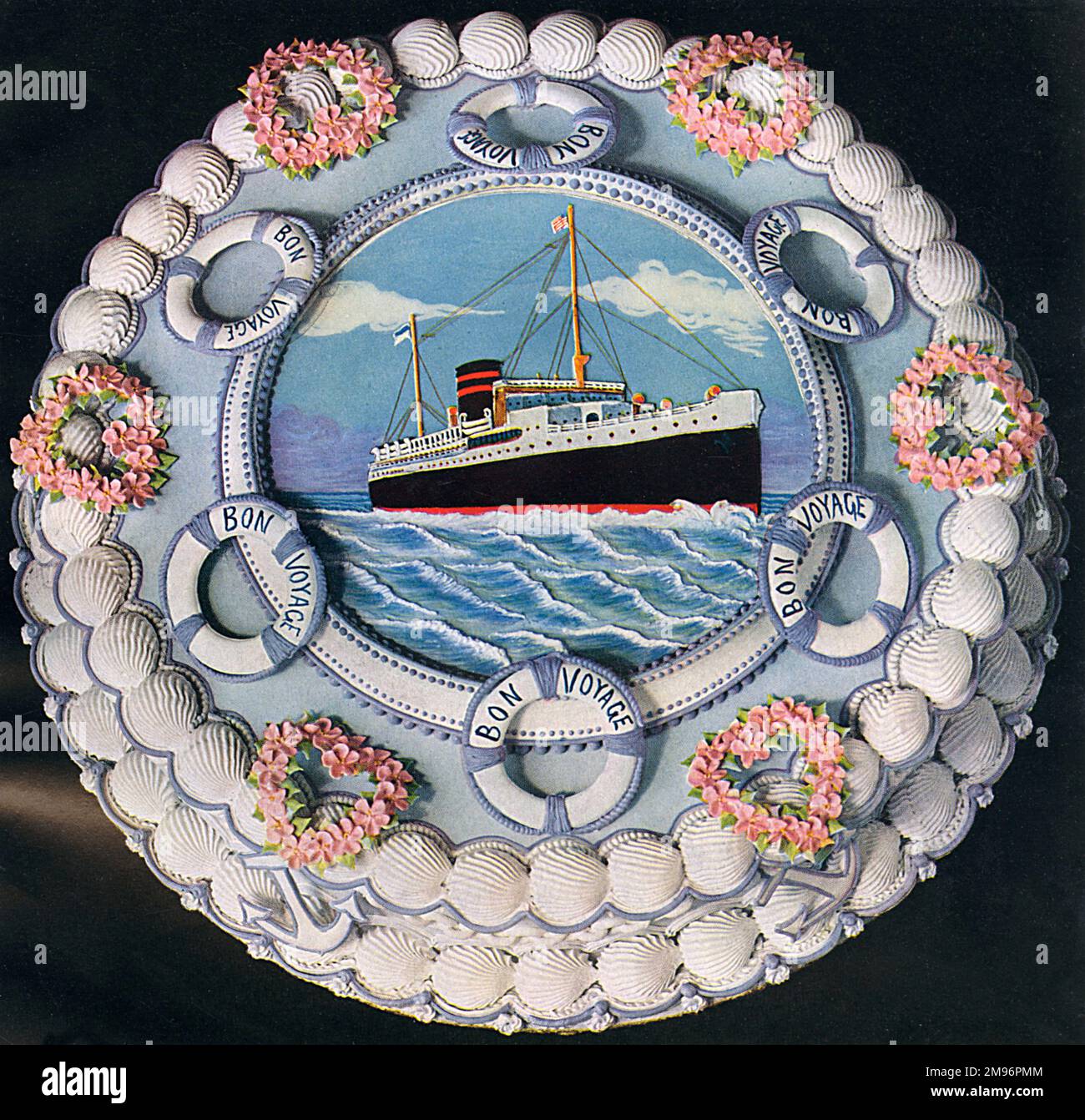 Hochzeiten- und Spezialitätenkuchen. Bon-Voyage-Kuchen. Stockfoto