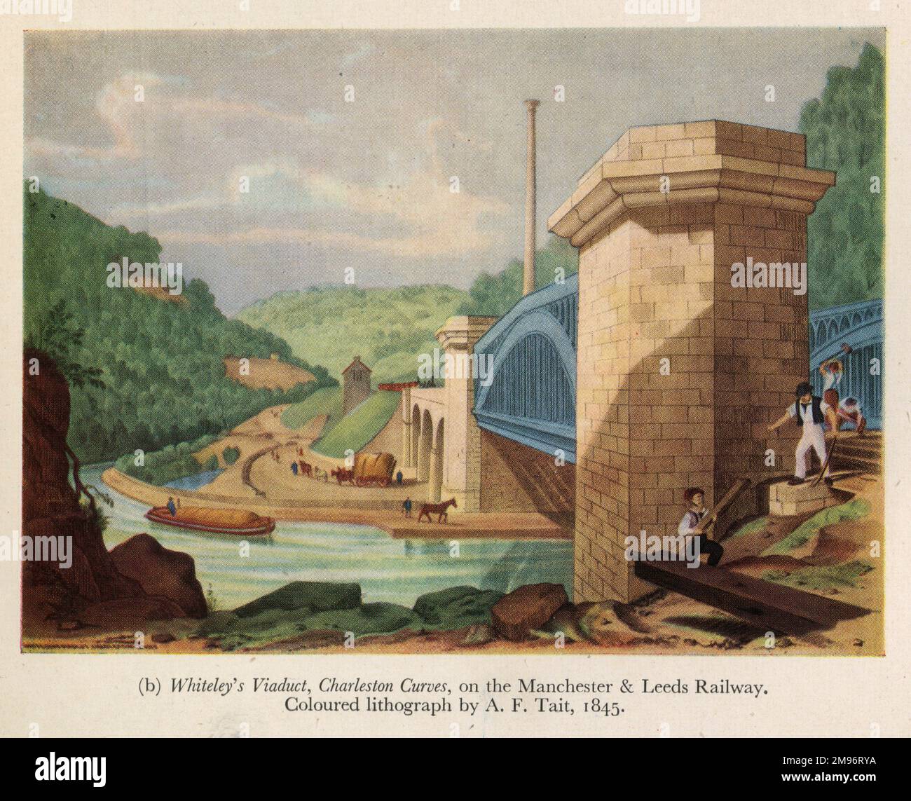 Whiteley's Viaduct, Charleston Curves, auf der Manchester und Leeds Railway. Farbige Lithographie von F Tait, 1845 Stockfoto