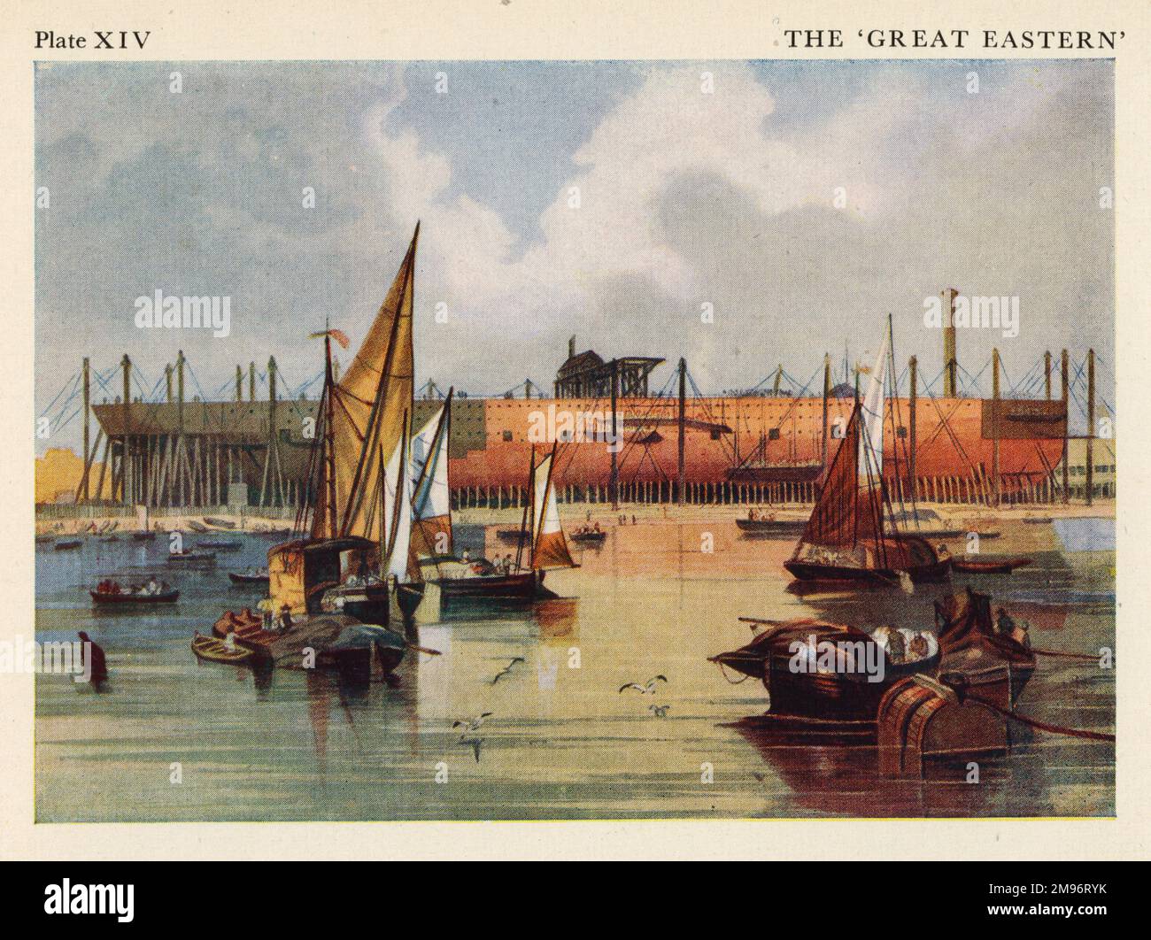 Great Eastern auf den Aktien von John Scott Russells Werft in Millwall. Lithographie von John Wilson Carmichael. Stockfoto