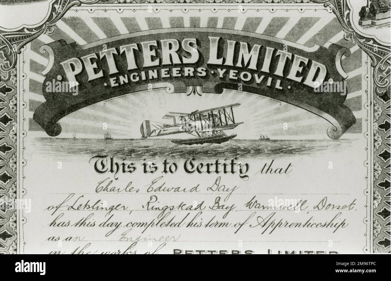 Zertifizierung der Ausbildung zum Charles Edward Day von Petters GmbH, Yeovil Stockfoto