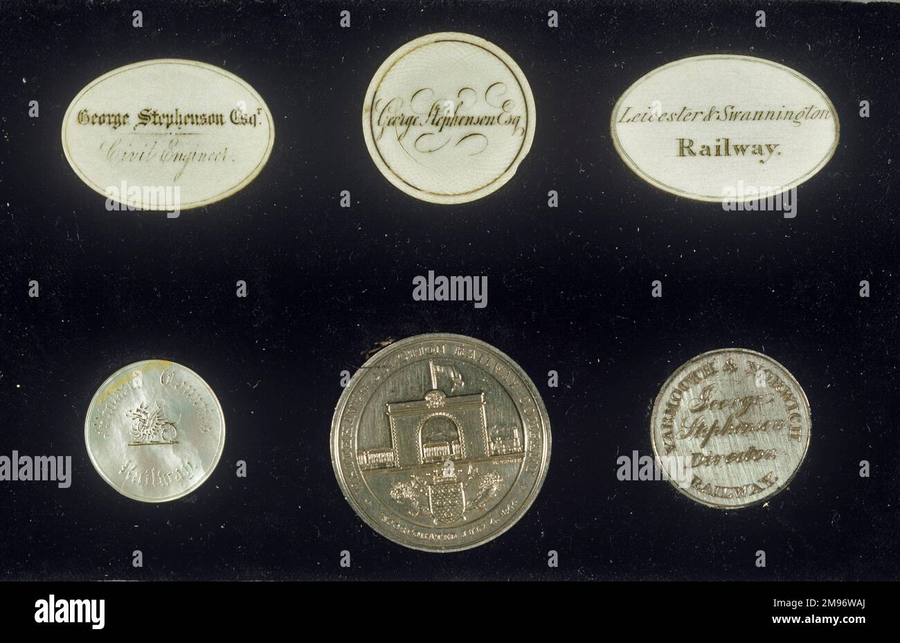 Bahnpässe, getragen von George Stephenson Stockfoto