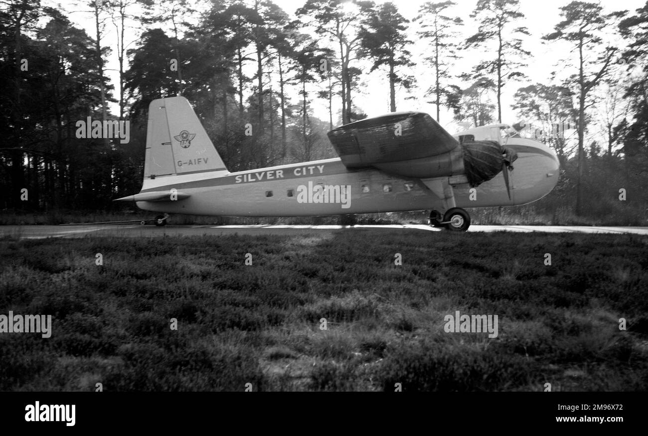 Bristol Freighter G-AIFV von Silver City Airways am Flughafen Lympne in Kent, England 1953.06.22 Stockfoto