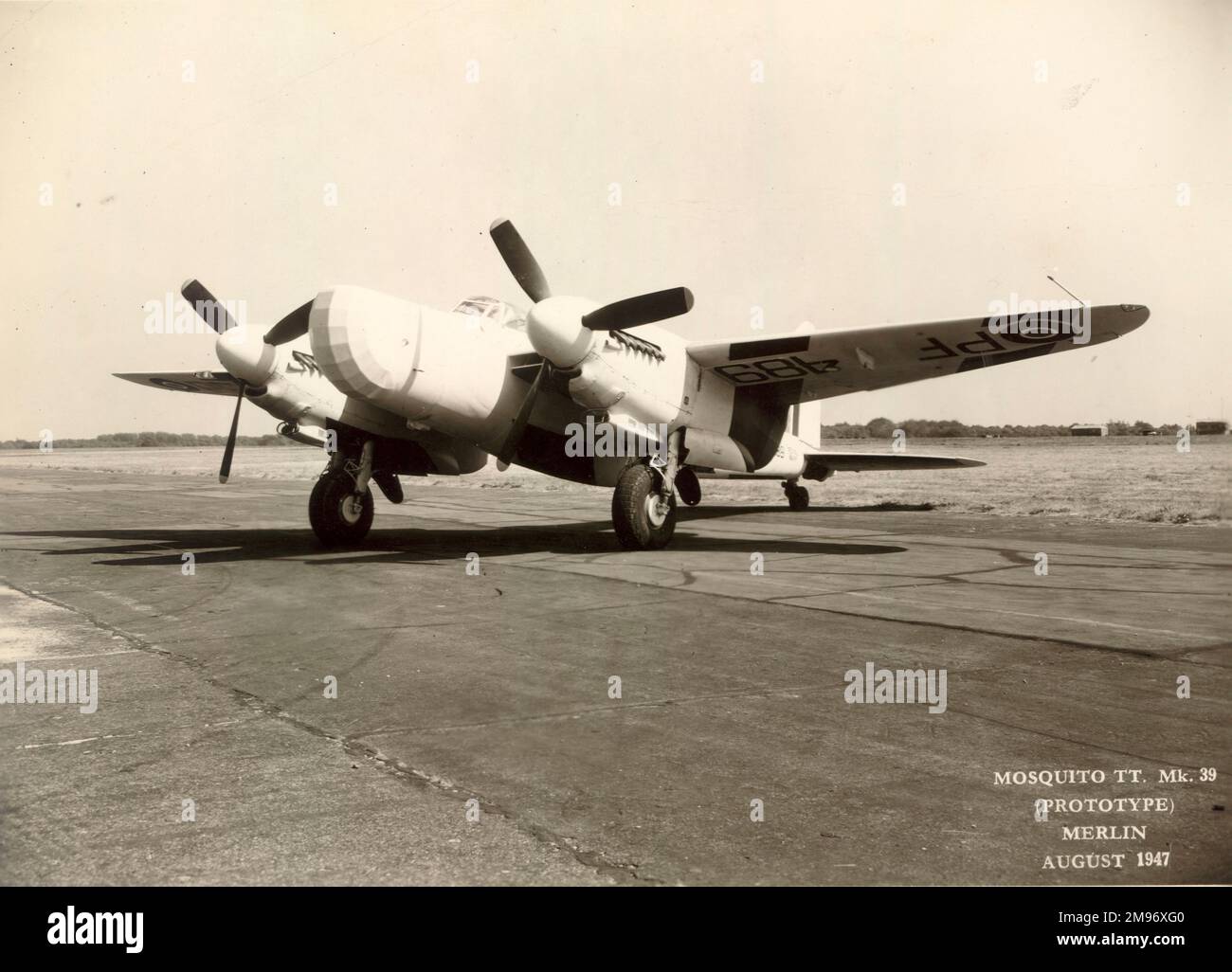 Der Prototyp von Havilland Mosquito TT39, PF489. Das landgestützte Zielschlepper TT39 wurde durch Umbau von BXVIs erzeugt. Stockfoto