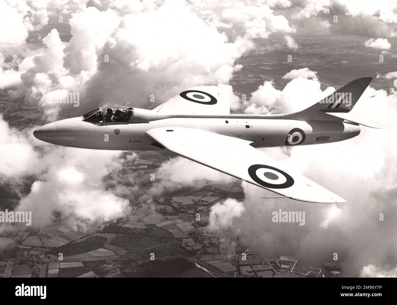 Hawker P1067 Hunter, erster Prototyp, WB188, in der Luft. Stockfoto
