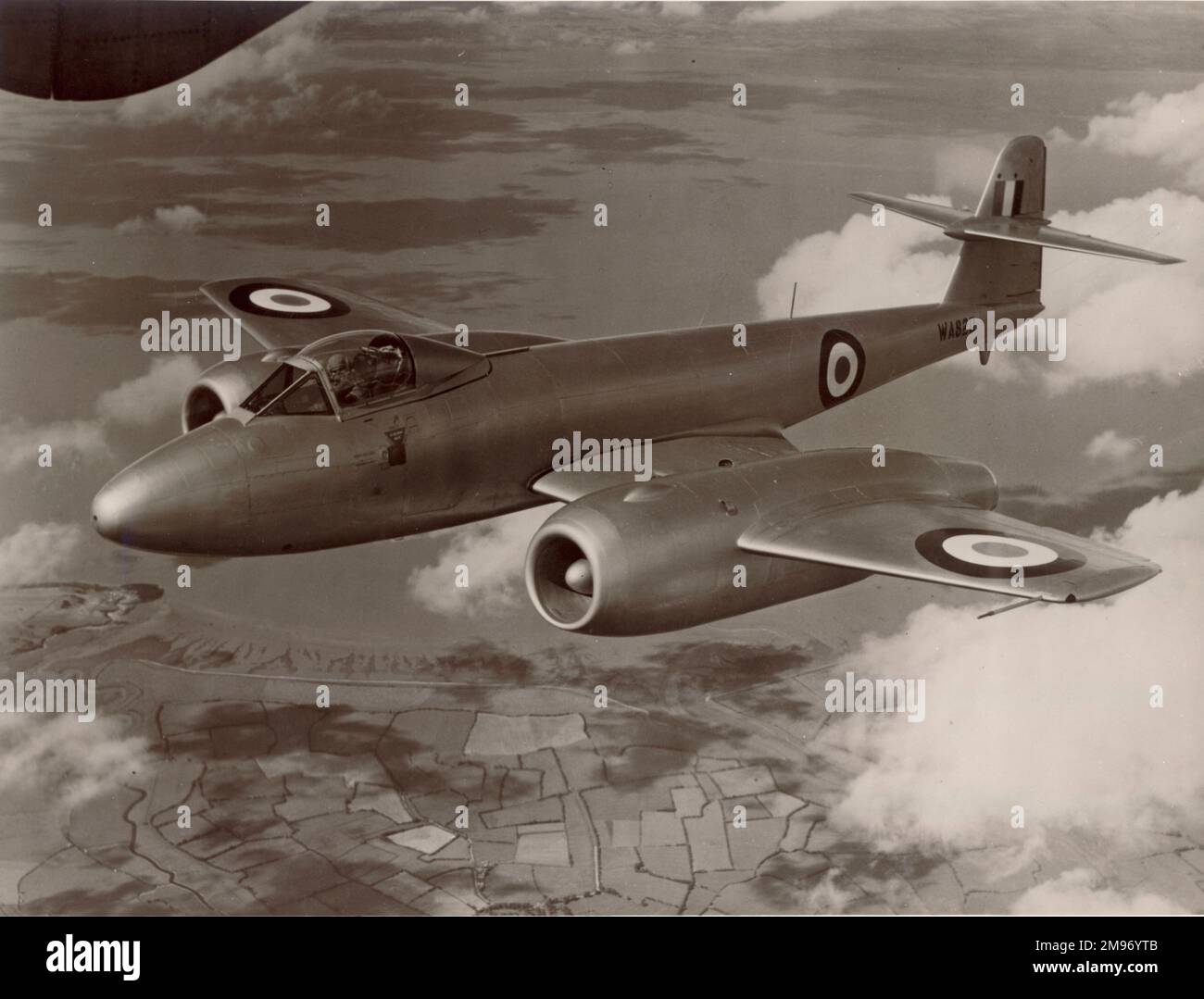 Gloster Meteor F8, WA820, wurde verwendet, um zwei Armstrong Siddeley Saphire Axial-Flow Turbojets zu testen. Stockfoto