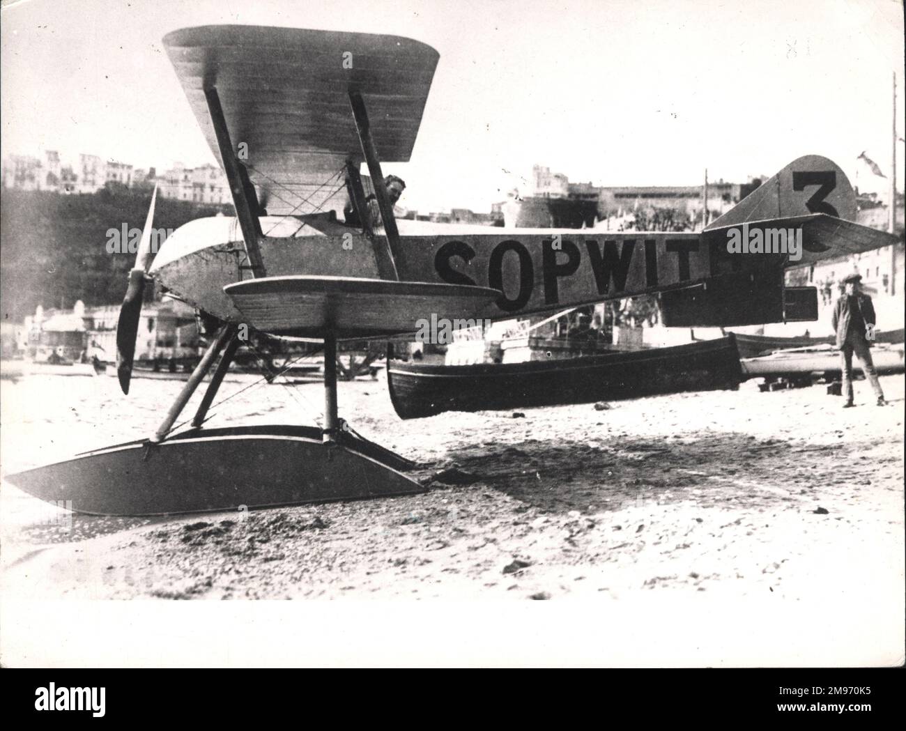 Das Wasserflugzeug Sopwith Tabloid, das 1914 die Schneider Trophäe für Großbritannien gewonnen hat. Stockfoto