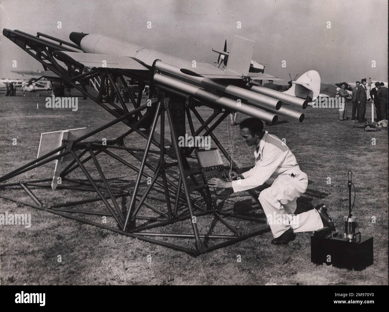 Fairey Stooge, die erste britische, pilotenlose, funkgesteuerte Rakete auf der SBAC-Show 1947 in Radlett. Stockfoto