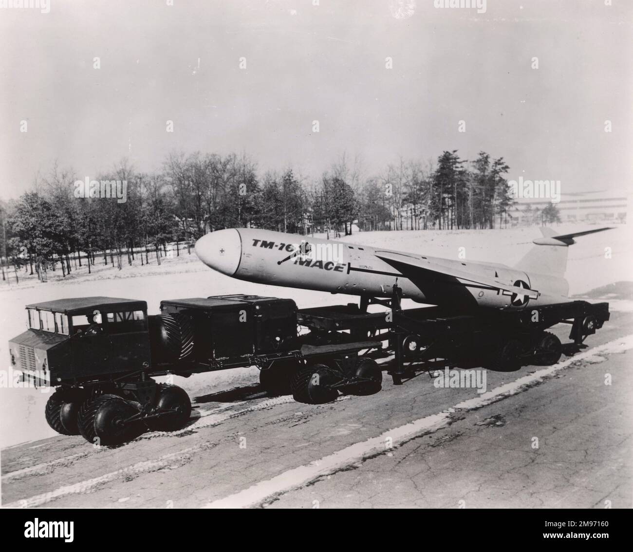 Martin TM-76 Mace-Boden-zu-Boden-Raketen auf der Trägerplattform „Terracruiser“. Stockfoto