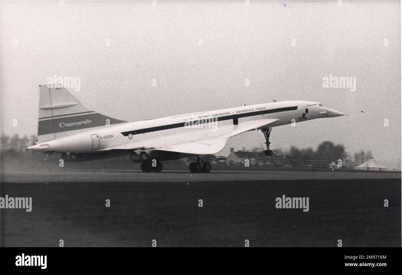 Concorde 01, G-AXDN, startet seinen ersten Start von Filton. Stockfoto
