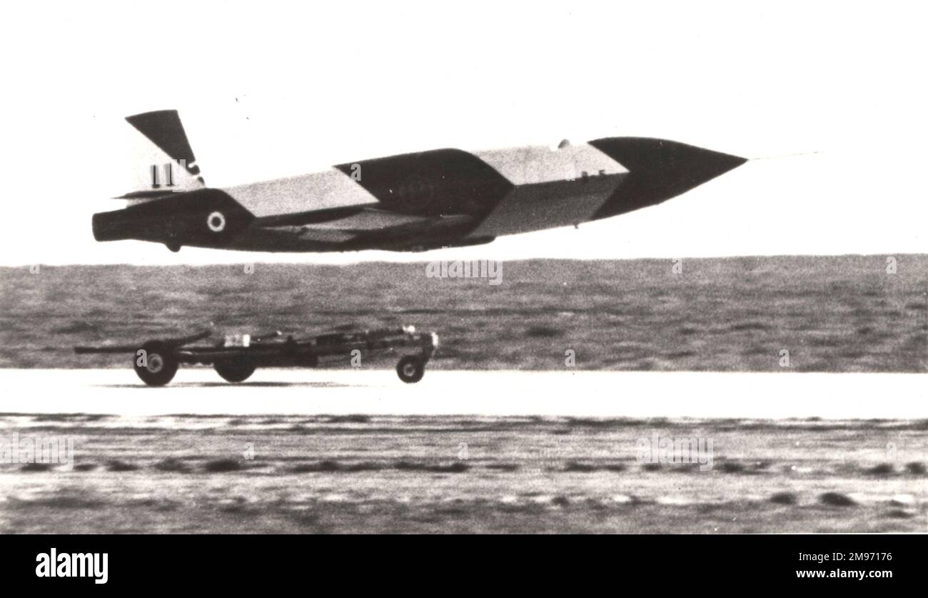 Jindivik Mk1 wird von seinem Trolley aus gestartet. Stockfoto