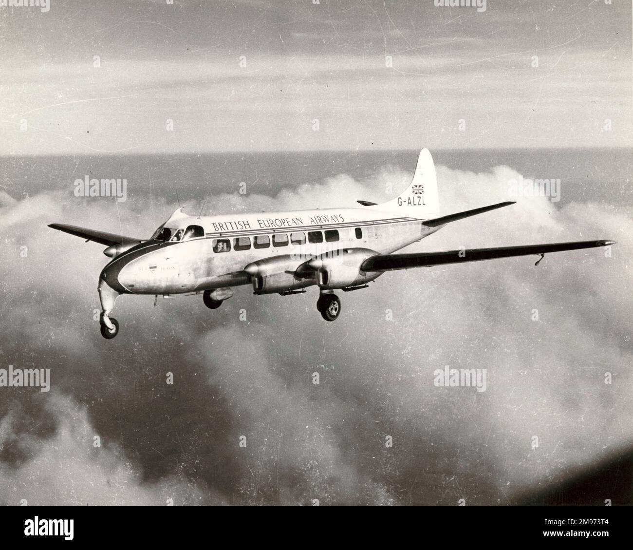 Der erste Prototyp von De Havilland DH114 Heron, G-ALZL, in der Kennzeichnung von British European Airways. Stockfoto