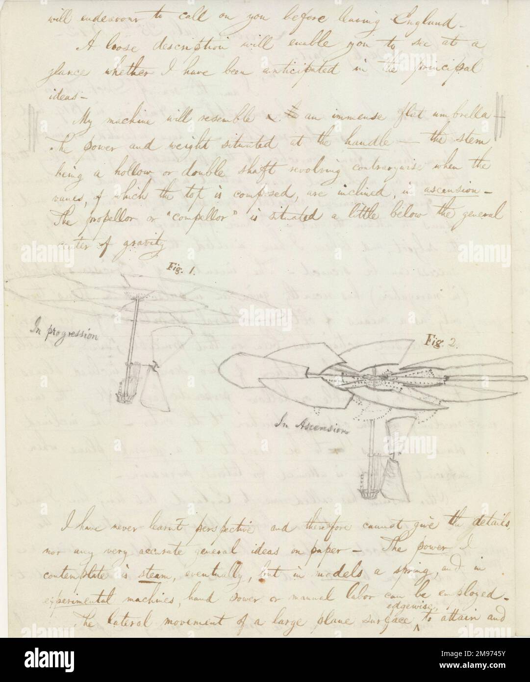 Seite des Schreibens von Robert B. Taylor an Sir George Cayley, 25. Juli 1842. Stockfoto